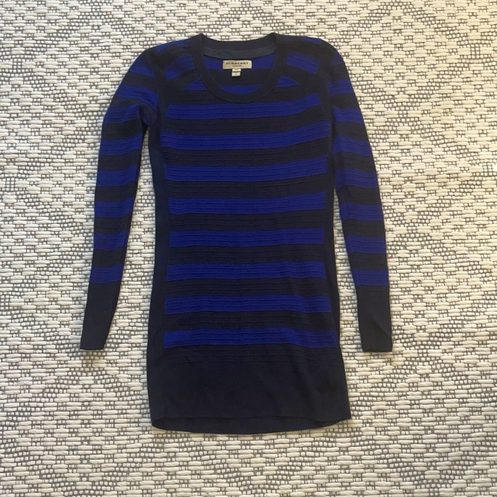Burberry Navy and Black Striped Long Sleeve Dress